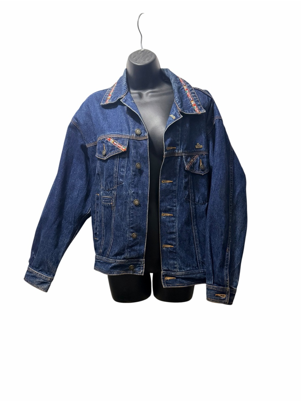 Vintage Boton Denim Jacket with Embroidered flag Trim